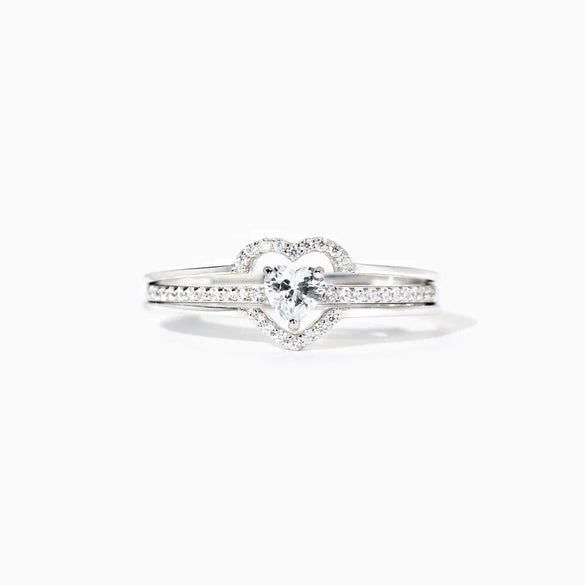Sterling Silver 925 Love Shape Double Ring Set Geometric Style Electroplated For Women