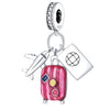 925 Sterling Silver Luggage Aircraft Passport Diy Jewelry Accessories Pendant Bracelet With Dripping Oil Design