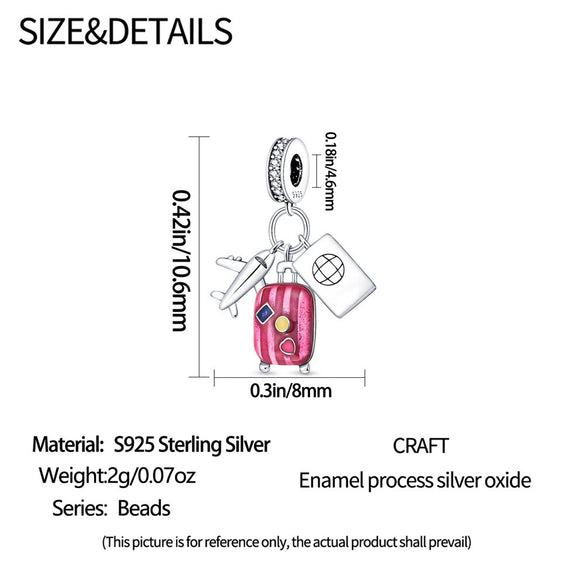 925 Sterling Silver Luggage Aircraft Passport Diy Jewelry Accessories Pendant Bracelet With Dripping Oil Design