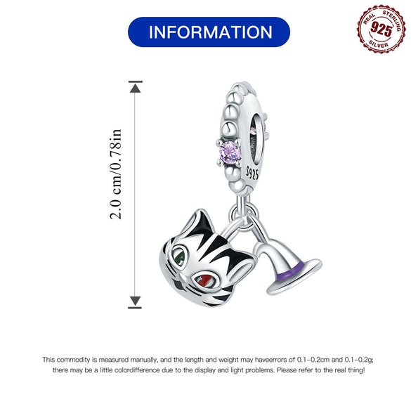 Sterling Silver 925 Magic Cat Pendant Epoxy Original Design Animal Charm For Diy Bracelet Necklace
