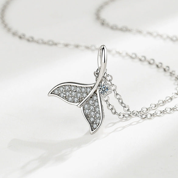 Sterling Silver Mermaid Tail Pendant Necklace Geometric Clavicle Chain Light Luxury Style For Women