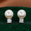 925 Sterling Silver Micropaved Moissanite And Natural Freshwater Pearl Earrings With Flower Pattern