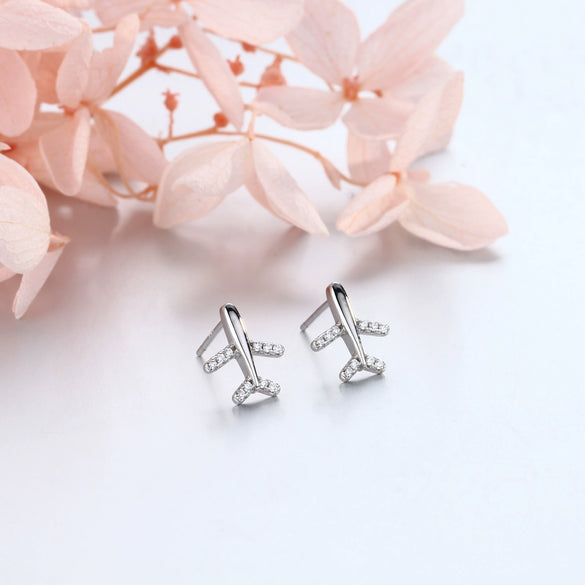 Sterling Silver Micropaved Stone Airplane Style Earrings With Electroplating