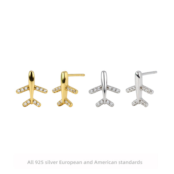 Sterling Silver Micropaved Stone Airplane Style Earrings With Electroplating