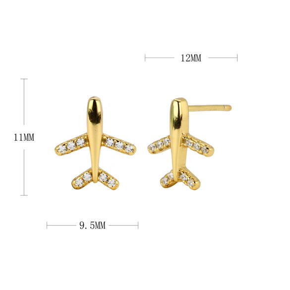 Sterling Silver Micropaved Stone Airplane Style Earrings With Electroplating