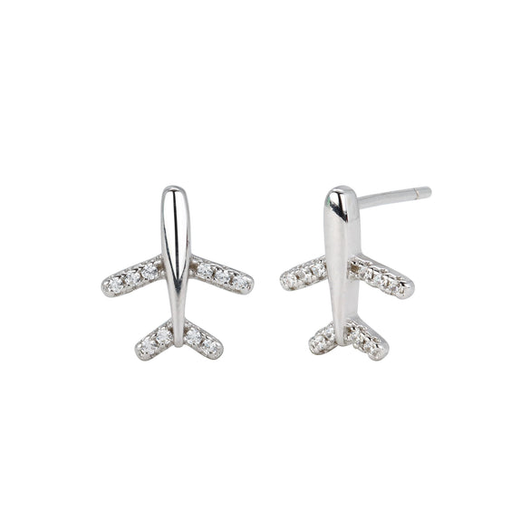 Sterling Silver Micropaved Stone Airplane Style Earrings With Electroplating