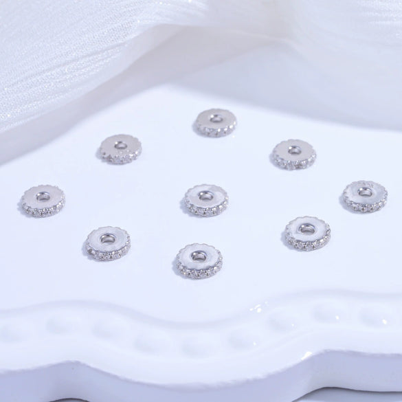 Sterling Silver Micropaved Zircon Round Wheel Gear Spacer Gasket Handmade Diy Bracelet Beads