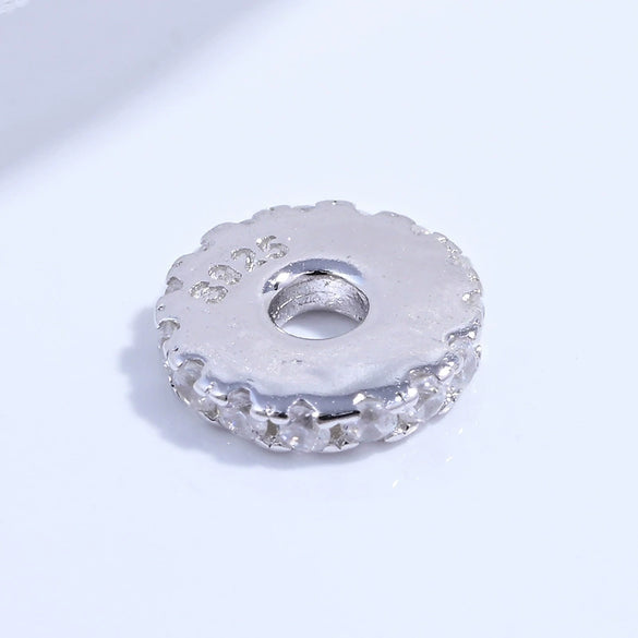 Sterling Silver Micropaved Zircon Round Wheel Gear Spacer Gasket Handmade Diy Bracelet Beads