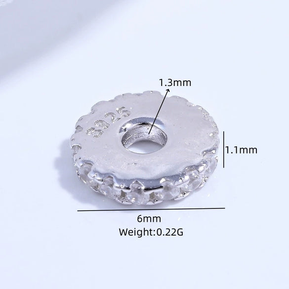 Sterling Silver Micropaved Zircon Round Wheel Gear Spacer Gasket Handmade Diy Bracelet Beads