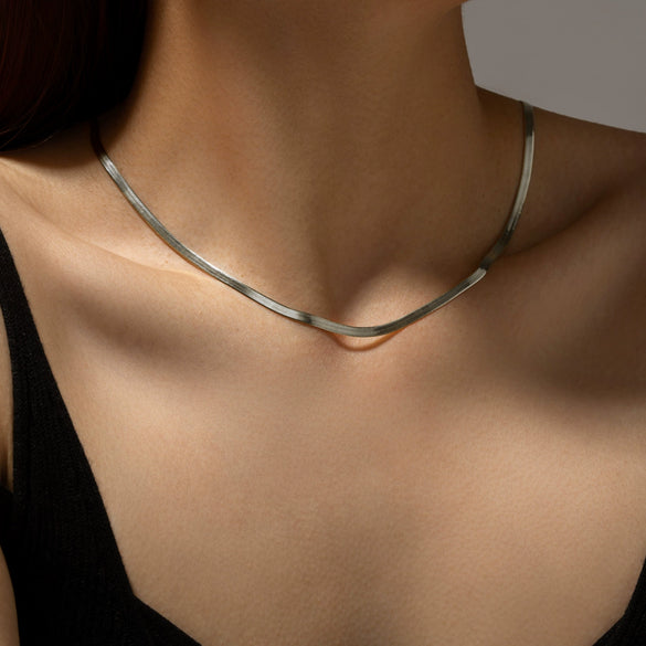 925 Sterling Silver Minimalist Flat Snake Bone Chain Choker And Bracelet For Women With Geometric Design And Electroplating