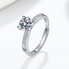 Sterling Silver Moissanite Open Ring For Women Geometric Four Prong Adjustable Wedding Birthday Gift Electroplated Fine Jewelry