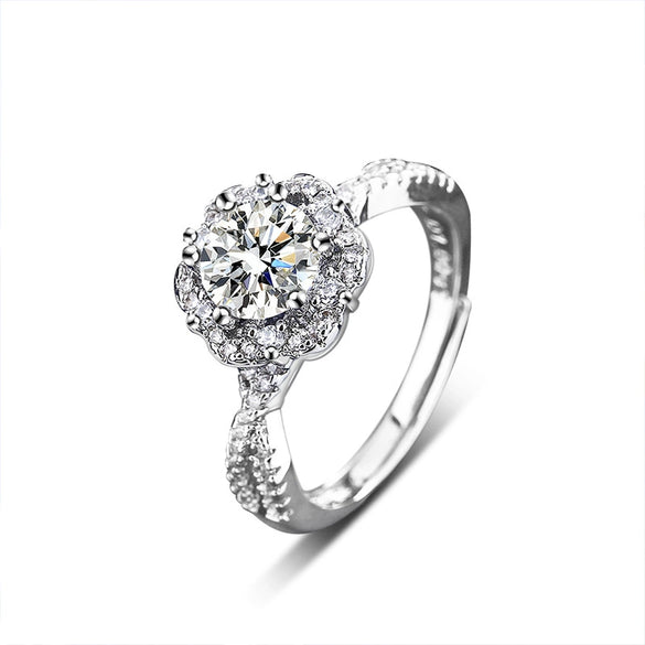 Sterling Silver Moissanite Ring With Rhombus Pattern And Diamond Treatment For Women