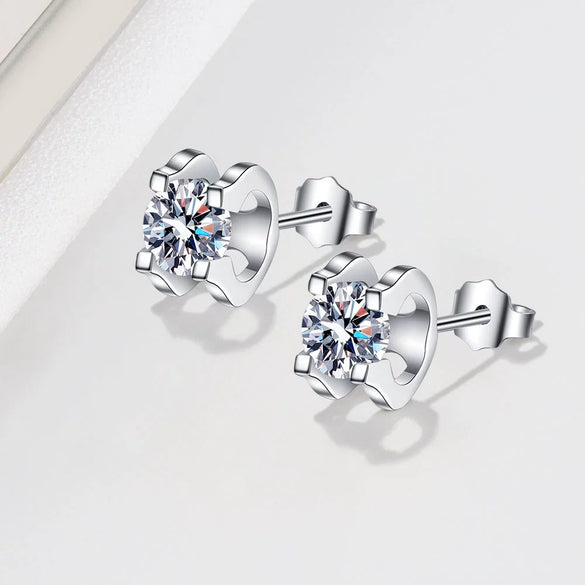 925 Sterling Silver Moissanite Single Stud Earring Geometric Cow Head Prong Set Electroplated Fine Jewelry