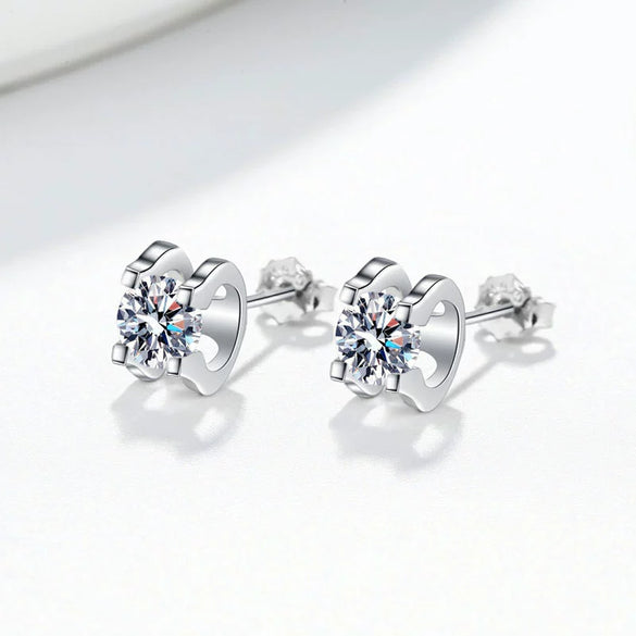 925 Sterling Silver Moissanite Single Stud Earring Geometric Cow Head Prong Set Electroplated Fine Jewelry
