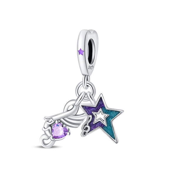 Sterling Silver Music Series Guitar Harp Bag Charm Beads Diy Jewelry Bracelet Accessories Dripping Oil Style