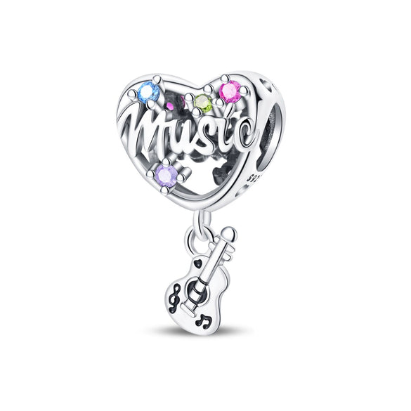 Sterling Silver Music Series Guitar Harp Bag Charm Beads Diy Jewelry Bracelet Accessories Dripping Oil Style