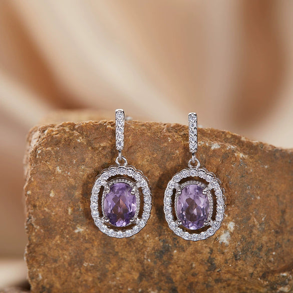 Sterling Silver Natural Color Amethyst Geometric Pendant Collarbone Necklace With Gemstones