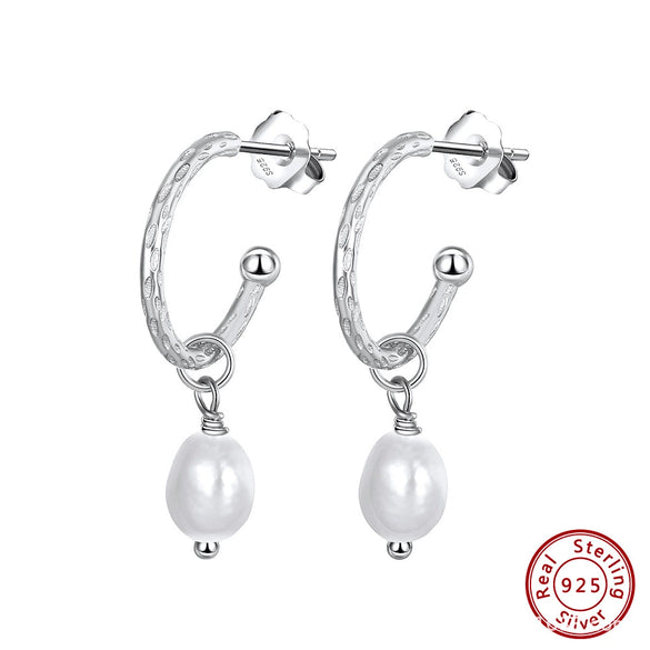 925 Sterling Silver Natural Freshwater Pearl Baroque Pipa Beads Retro Women's Earrings