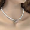 Sterling Silver Natural Freshwater Pearl Rice Bead Clavicle Chain With Geometric Design And Electroplating