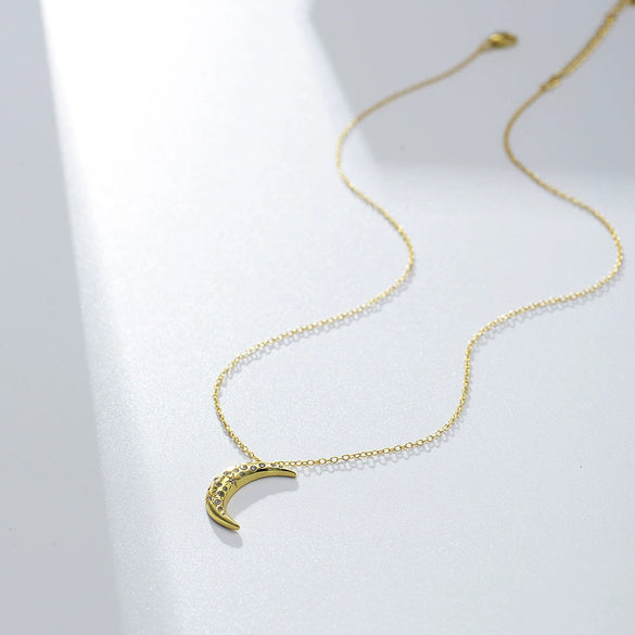 Sterling Silver Necklace With Diamond And Moon Geometric Design For Women