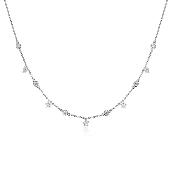 925 Sterling Silver Necklace With Star Pendant And Inlaid Zircon