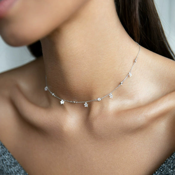 925 Sterling Silver Necklace With Star Pendant And Inlaid Zircon
