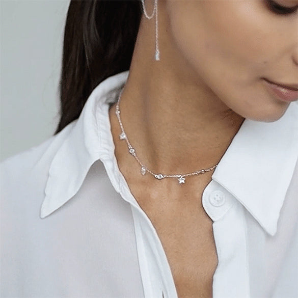 925 Sterling Silver Necklace With Star Pendant And Inlaid Zircon