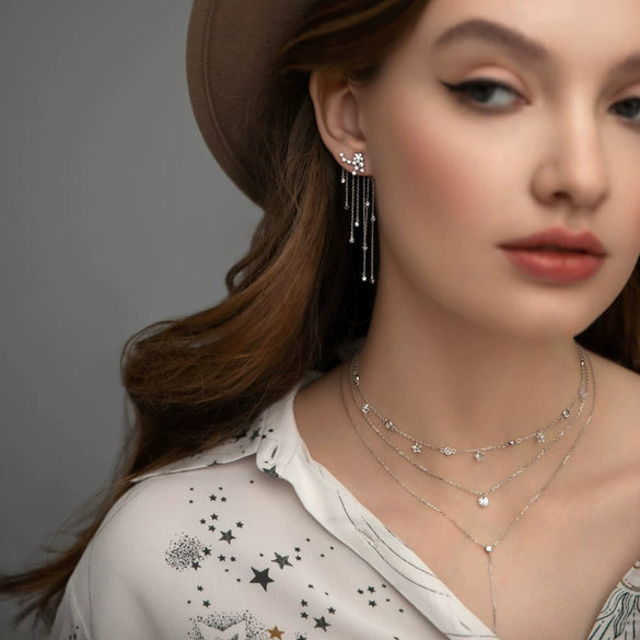 925 Sterling Silver Necklace With Star Pendant And Inlaid Zircon