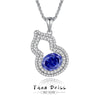 Sterling Silver Necklace With Tanzanite Gourd Pendant And Chopin Chain For Women Diamond Design Plant Flowers Style
