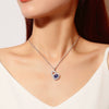 Sterling Silver Necklace With Tanzanite Gourd Pendant And Chopin Chain For Women Diamond Design Plant Flowers Style