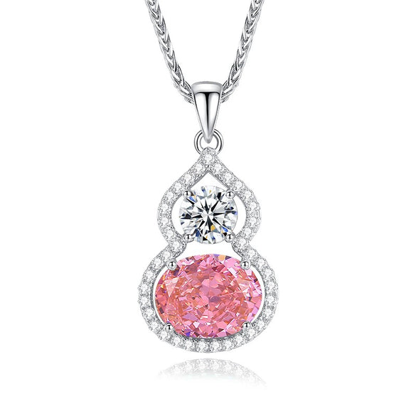 Sterling Silver Necklace With Tanzanite Gourd Pendant And Chopin Chain For Women Diamond Design Plant Flowers Style