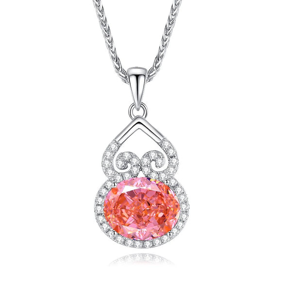 Sterling Silver Necklace With Tanzanite Gourd Pendant And Chopin Chain For Women Diamond Design Plant Flowers Style