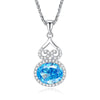 Sterling Silver Necklace With Tanzanite Gourd Pendant And Chopin Chain For Women Diamond Design Plant Flowers Style