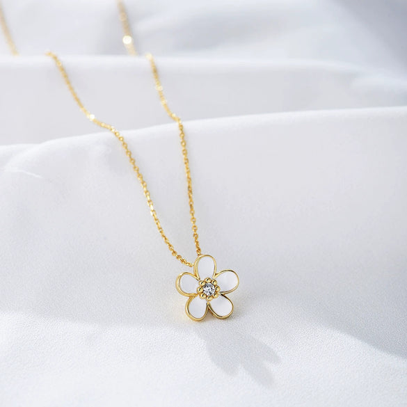 Sterling Silver Oil Dripping Small Flower Pendant Necklace For Women