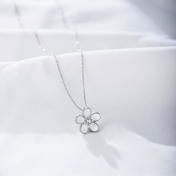 Sterling Silver Oil Dripping Small Flower Pendant Necklace For Women