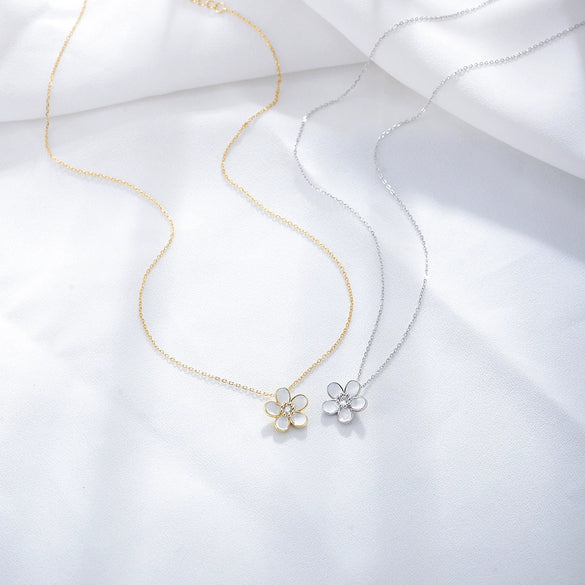 Sterling Silver Oil Dripping Small Flower Pendant Necklace For Women