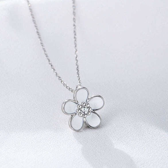 Sterling Silver Oil Dripping Small Flower Pendant Necklace For Women