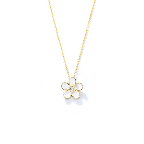 Sterling Silver Oil Dripping Small Flower Pendant Necklace For Women