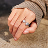 Sterling Silver Open Pearshaped And Rectangular Geometric Promise Ring For Women With Electroplating