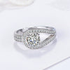 Sterling Silver Open Ring For Women With Geometric Zircon Four Claw Setting Electroplated Adjustable Fashion Jewelry