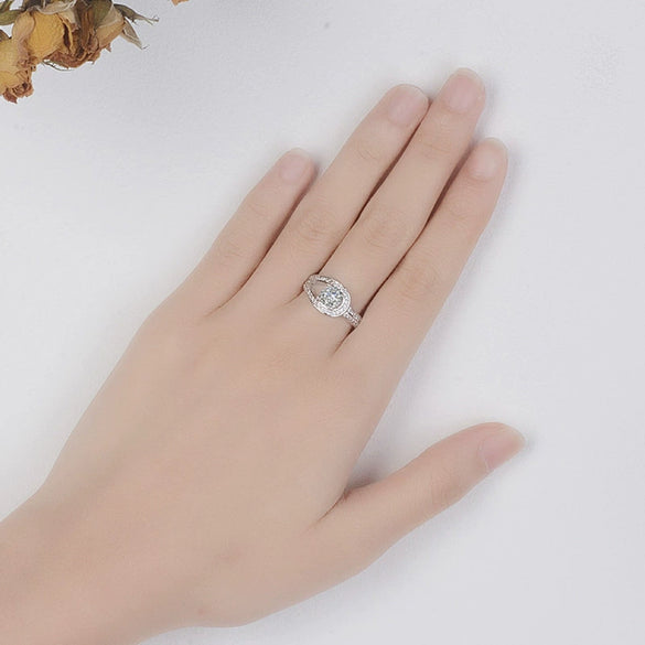Sterling Silver Open Ring For Women With Geometric Zircon Four Claw Setting Electroplated Adjustable Fashion Jewelry