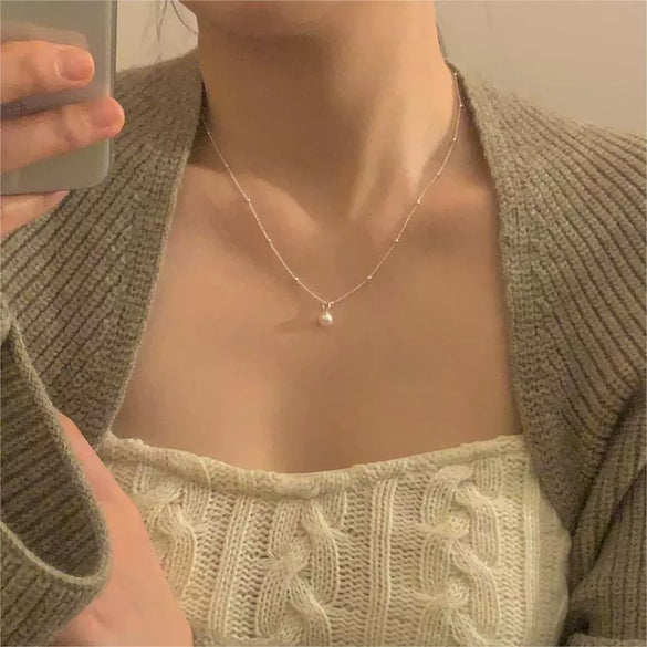 925 Sterling Silver Pearl Geometric Necklace