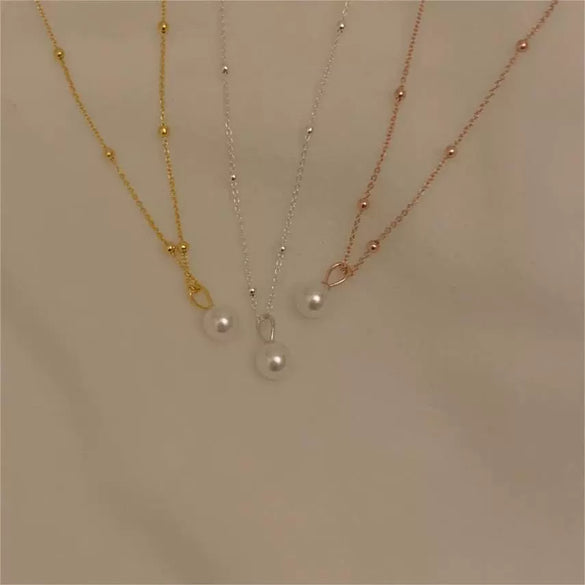 925 Sterling Silver Pearl Geometric Necklace