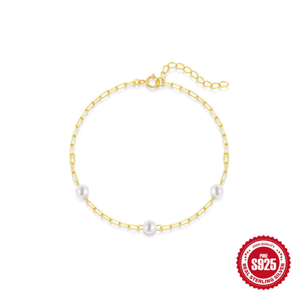 925 Sterling Silver Pearl Pclip Chain Bracelet With Geometric Pattern And Electroplating For Women Light Luxury Minimalist Design