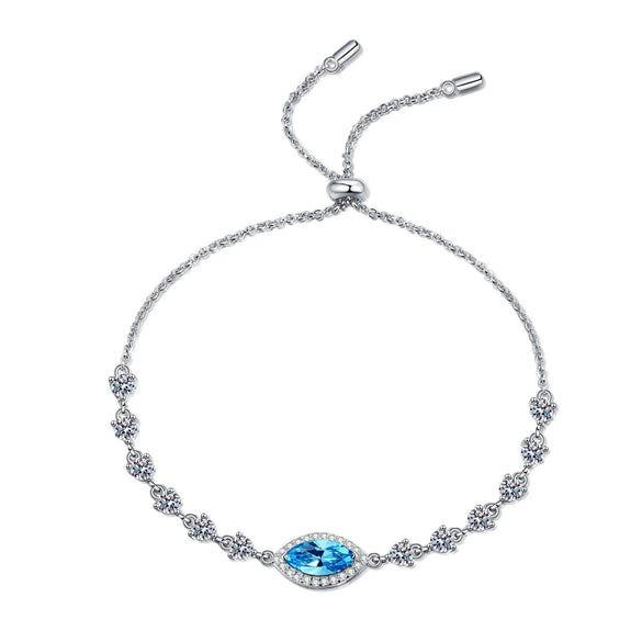 925 Sterling Silver Plated Bracelet With Sapphire Blue Horse Eye Moissanite Stretch Adjustment Electroplating Treatment Simple And Personalized For Women