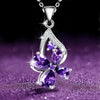 Sterling Silver Plated Four Leaf Clover Amethyst Diamond Ladies Necklace