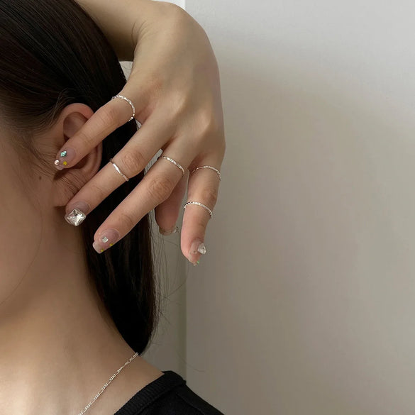 Sterling Silver Plating Geometric Solid Color Open Rings