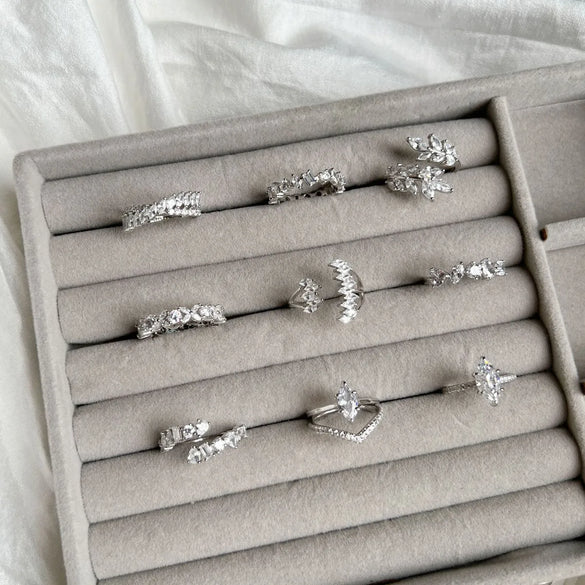 Sterling Silver Plating Inlay Geometric Zircon Rings