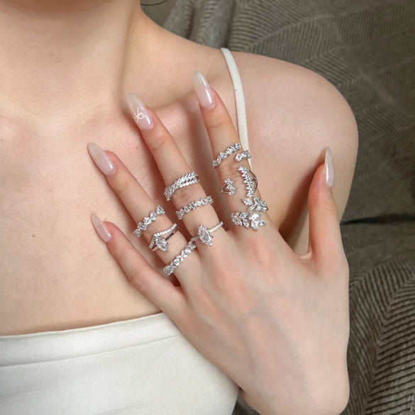 Sterling Silver Plating Inlay Geometric Zircon Rings