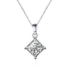 925 Sterling Silver Princess Cut Square Pendant Necklace With Four Prong Setting Geometric Electroplated Design